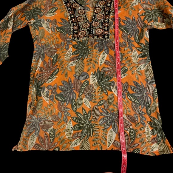 Anthropologie embellished botanical print 3/4 sleeve tunic top blouse fall S - Picture 4 of 6
